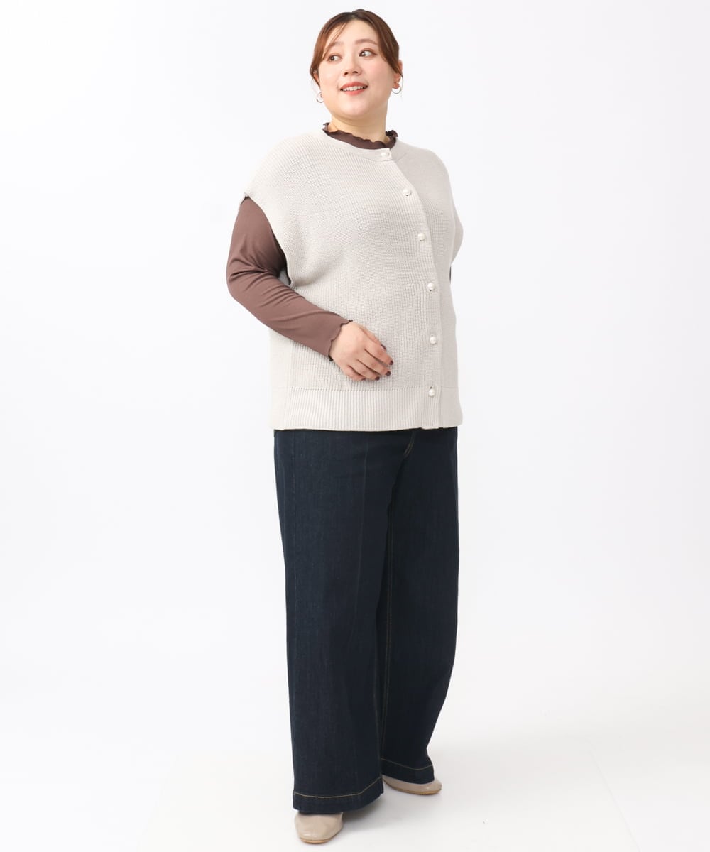 OLFAA13099 eur3(エウルキューブ) 【大きいサイズ/a.v.v×eur3】ラメニットベスト×ブラウスセット グレージュ(89)