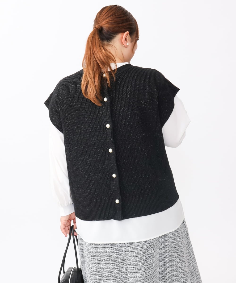 OLFAA13099 eur3(エウルキューブ) 【大きいサイズ/a.v.v×eur3】ラメニットベスト×ブラウスセット ブラック(94)