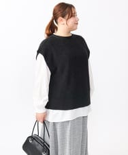 OLFAA13099 eur3(エウルキューブ) 【大きいサイズ/a.v.v×eur3】ラメニットベスト×ブラウスセット ブラック(94)