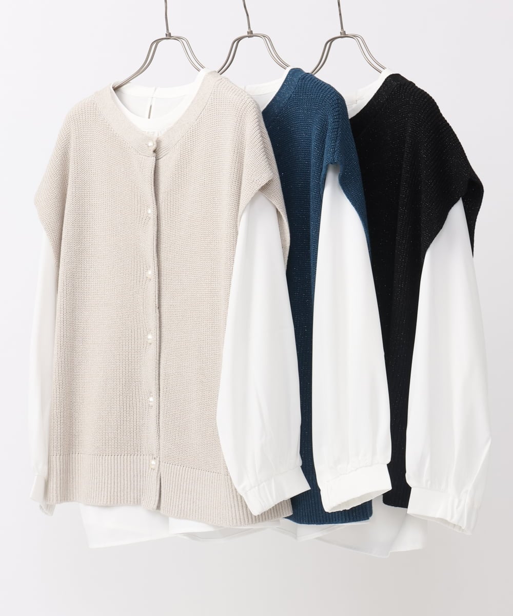 OLFAA13099 eur3(エウルキューブ) 【大きいサイズ/a.v.v×eur3】ラメニットベスト×ブラウスセット ブラック(94)
