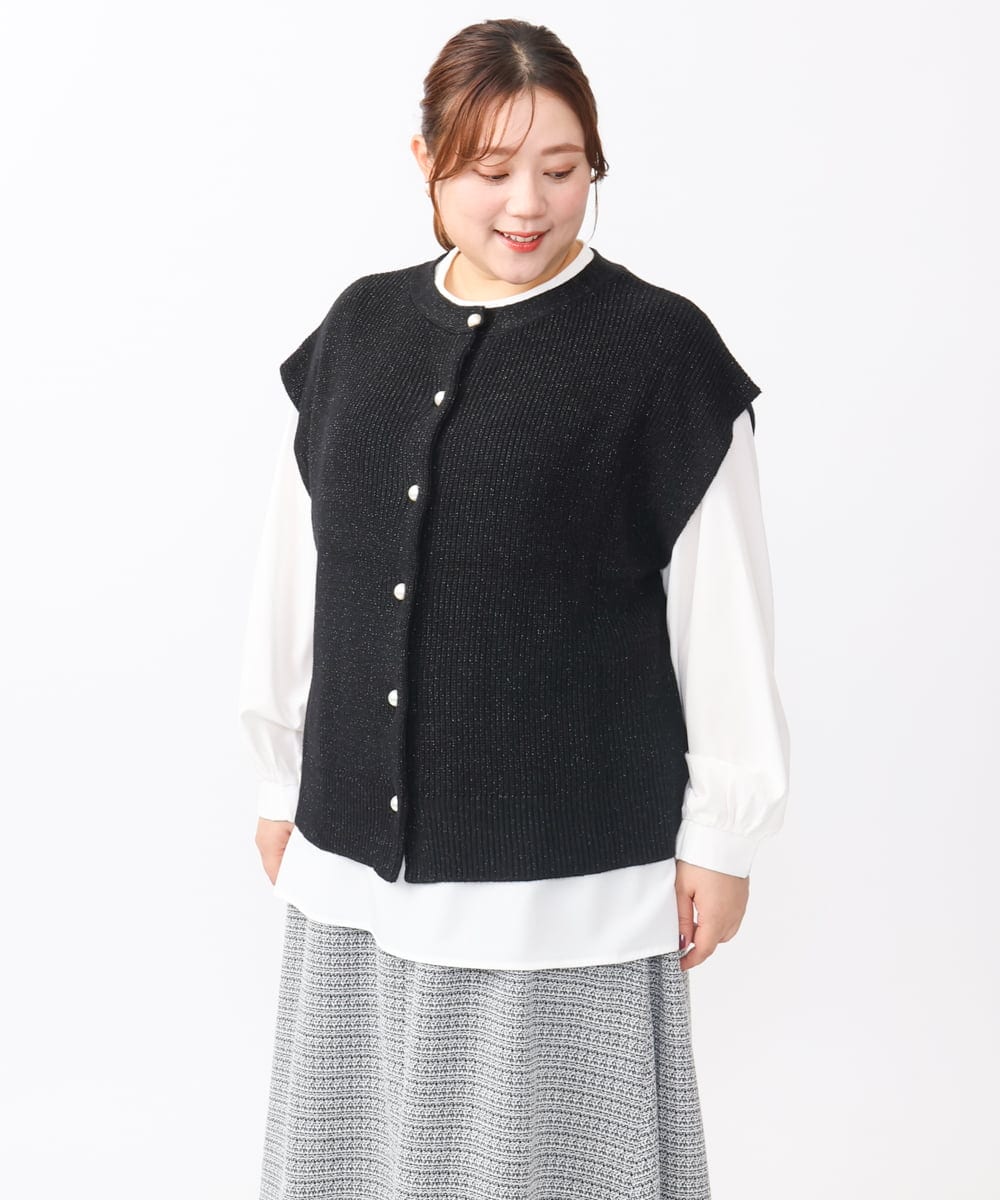 OLFAA13099 eur3(エウルキューブ) 【大きいサイズ/a.v.v×eur3】ラメニットベスト×ブラウスセット ブラック(94)