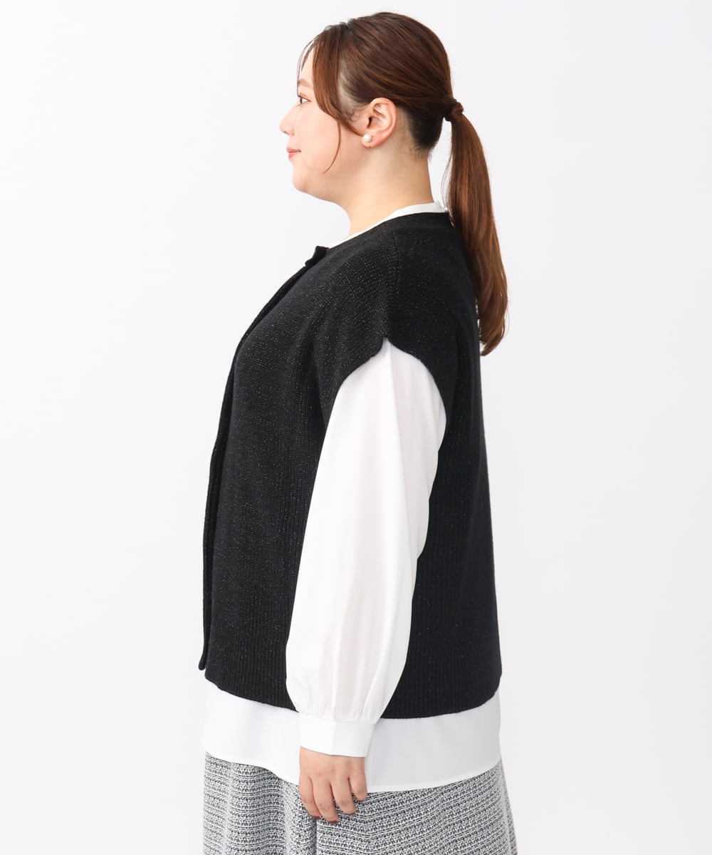 OLFAA13099 eur3(エウルキューブ) 【大きいサイズ/a.v.v×eur3】ラメニットベスト×ブラウスセット ブラック(94)