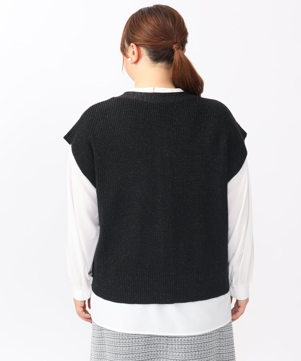 OLFAA13099 eur3(エウルキューブ) 【大きいサイズ/a.v.v×eur3】ラメニットベスト×ブラウスセット ブラック(94)