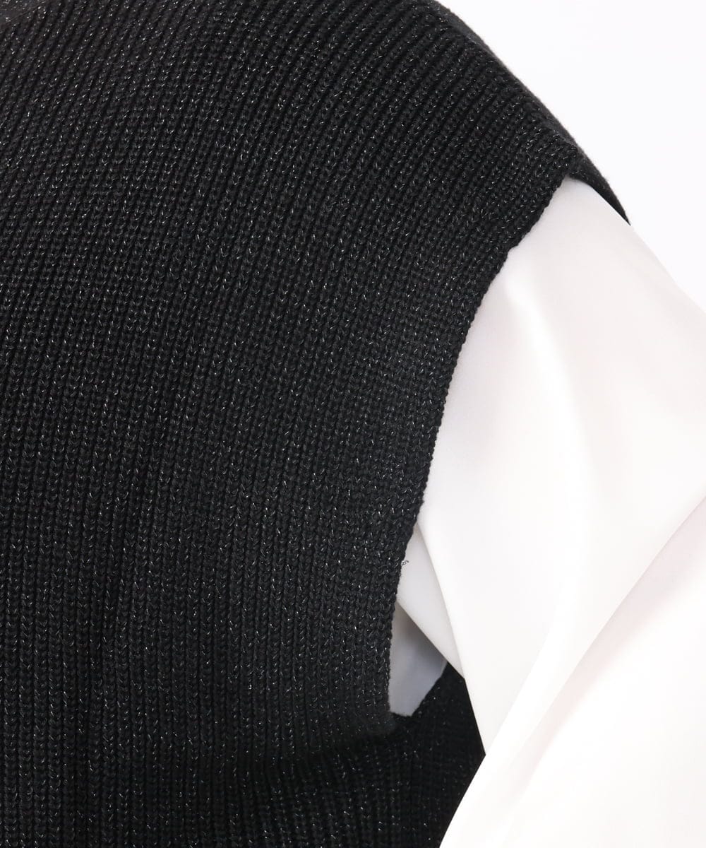 OLFAA13099 eur3(エウルキューブ) 【大きいサイズ/a.v.v×eur3】ラメニットベスト×ブラウスセット ブラック(94)