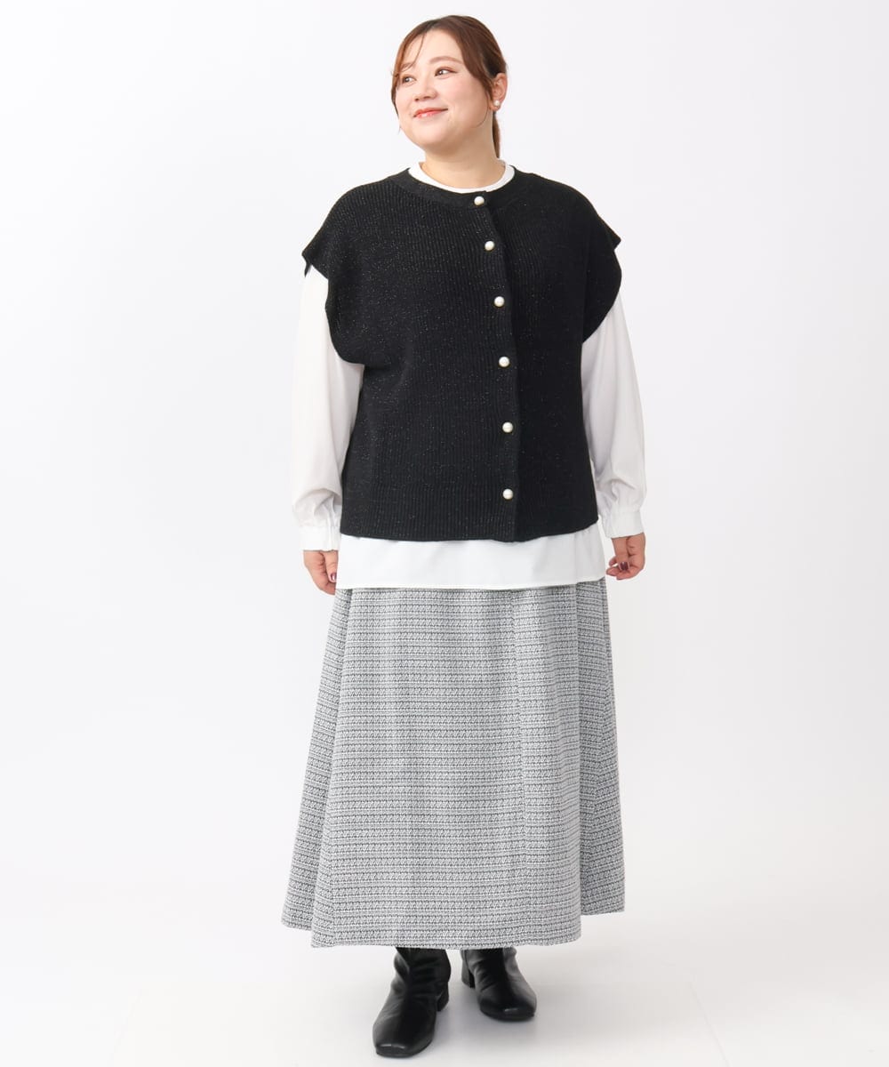 OLFAA13099 eur3(エウルキューブ) 【大きいサイズ/a.v.v×eur3】ラメニットベスト×ブラウスセット ブラック(94)