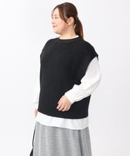 OLFAA13099 eur3(エウルキューブ) 【大きいサイズ/a.v.v×eur3】ラメニットベスト×ブラウスセット ブラック(94)