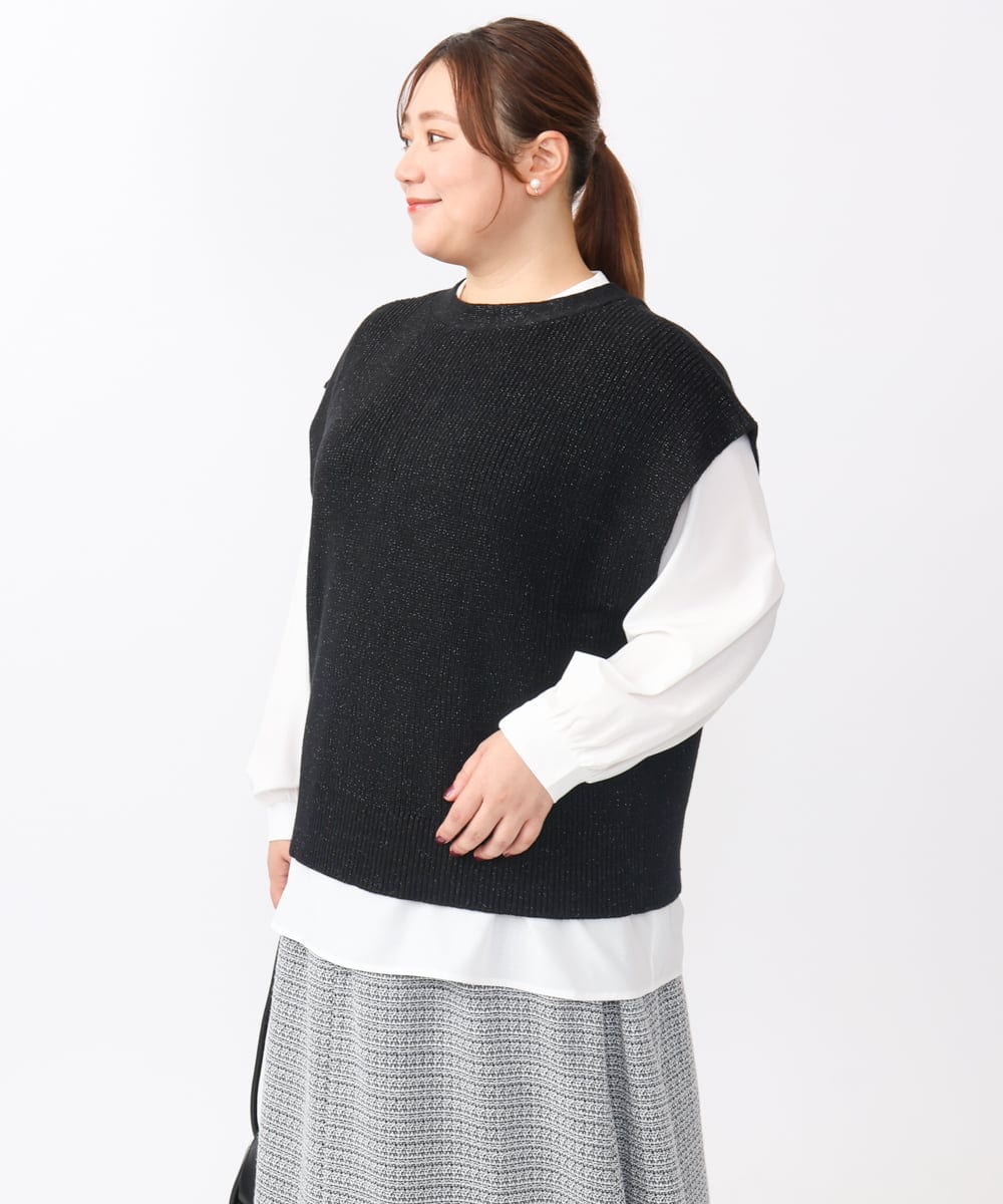 OLFAA13099 eur3(エウルキューブ) 【大きいサイズ/a.v.v×eur3】ラメニットベスト×ブラウスセット ブラック(94)
