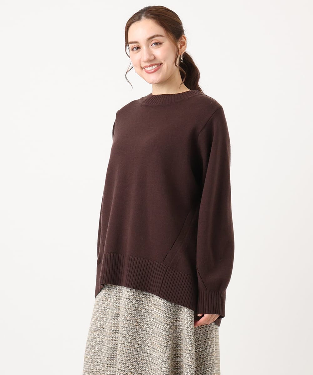 OLFAA16079 eur3(エウルキューブ) 【大きいサイズ】バックスリットニット ダークブラウン(87)（WEB限定カラー）