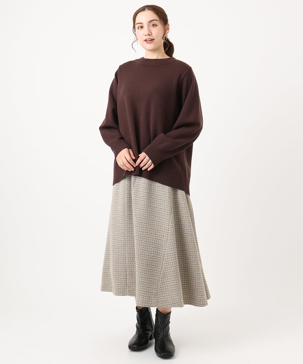 OLFAA16079 eur3(エウルキューブ) 【大きいサイズ】バックスリットニット ダークブラウン(87)（WEB限定カラー）