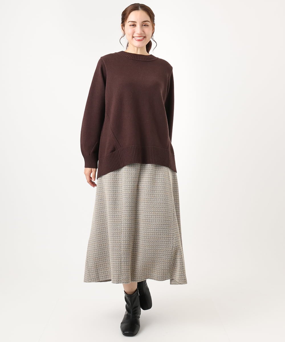OLFAA16079 eur3(エウルキューブ) 【大きいサイズ】バックスリットニット ダークブラウン(87)（WEB限定カラー）