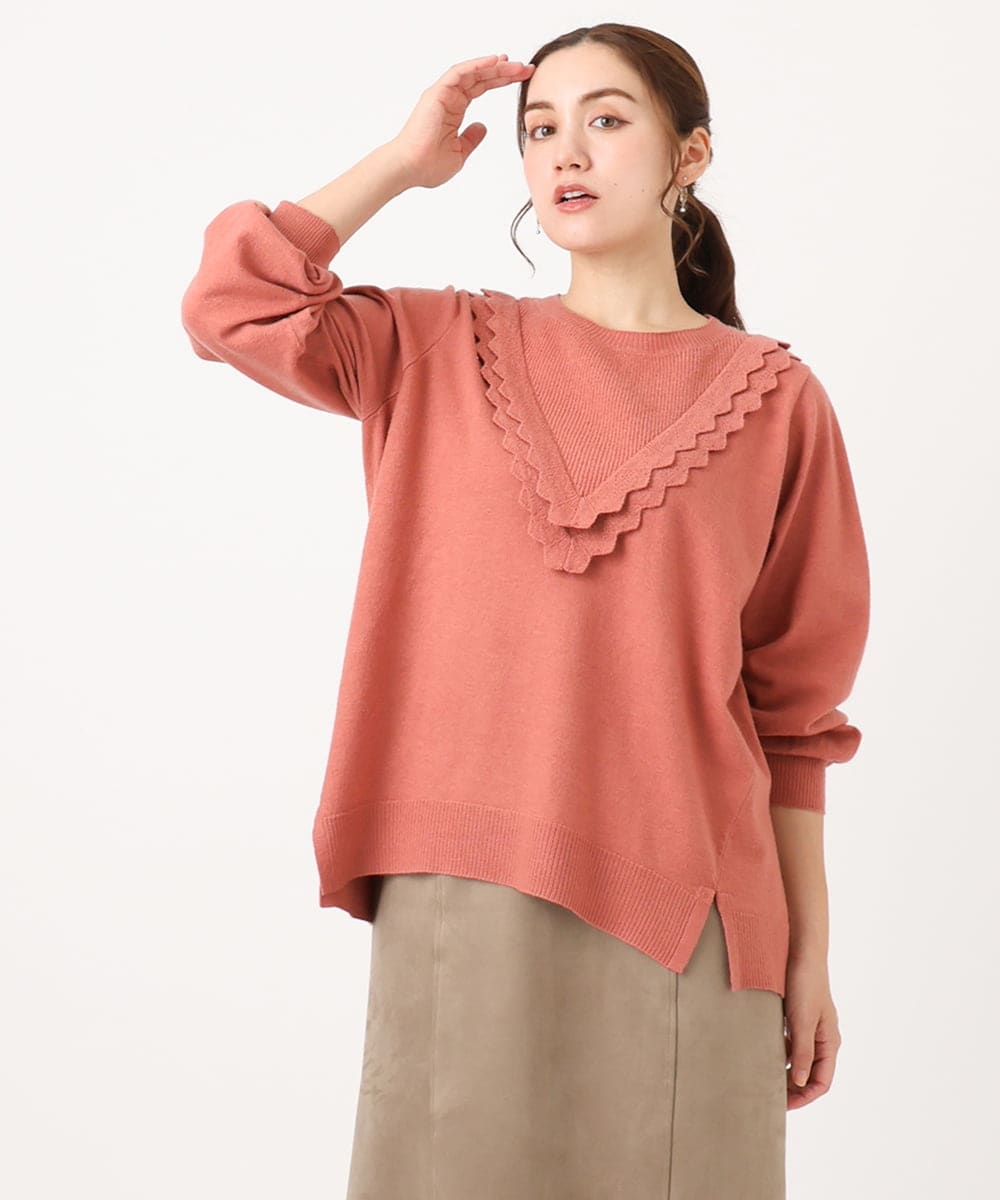 OLFAA17099 eur3(エウルキューブ) 【大きいサイズ】スカラップレースニット ピンク(03)