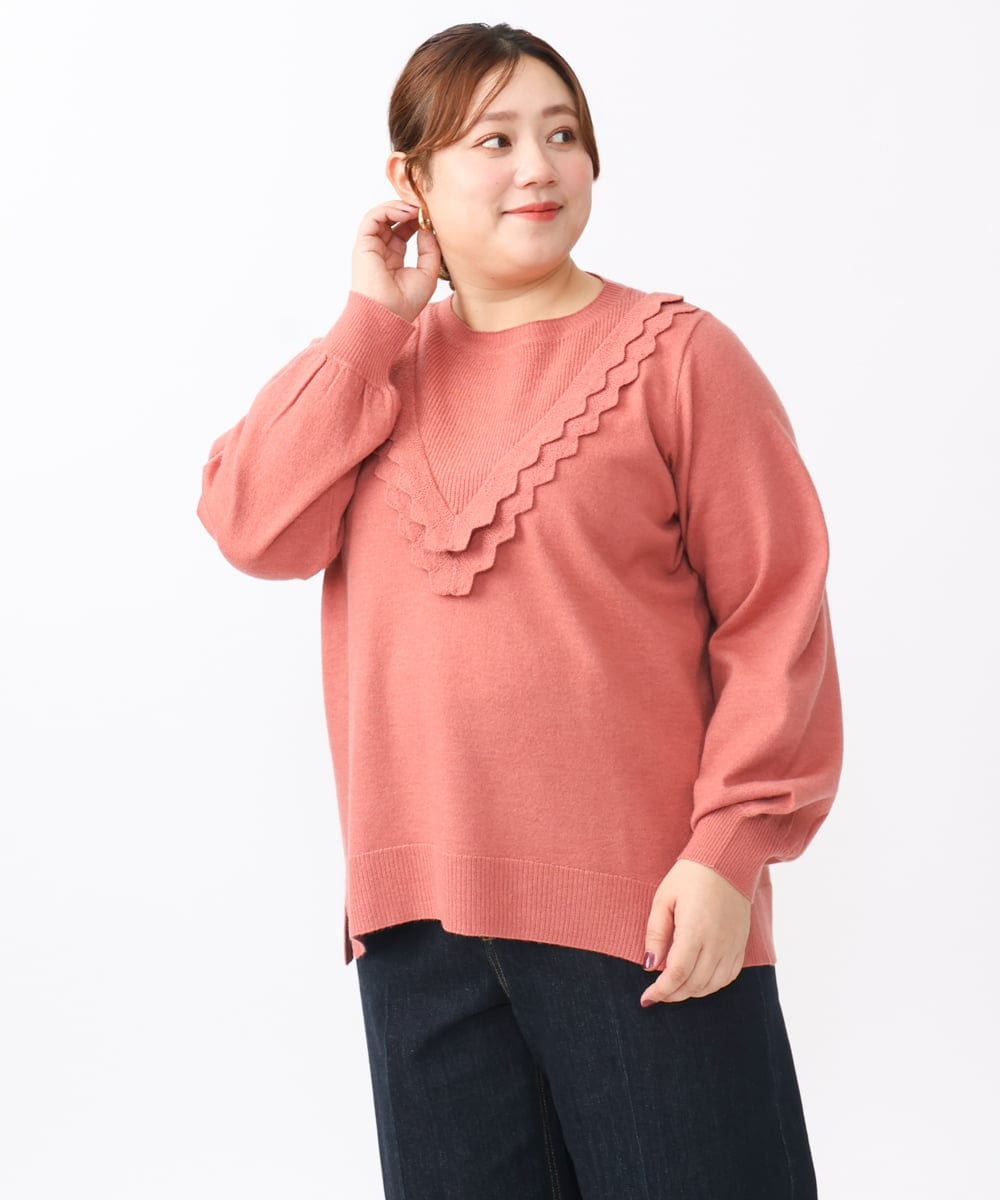 OLFAA17099 eur3(エウルキューブ) 【大きいサイズ】スカラップレースニット ピンク(03)