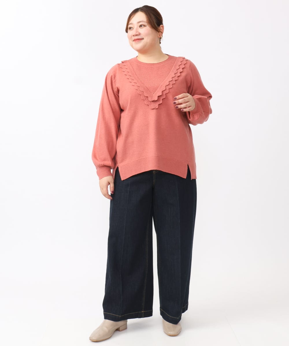 OLFAA17099 eur3(エウルキューブ) 【大きいサイズ】スカラップレースニット ピンク(03)