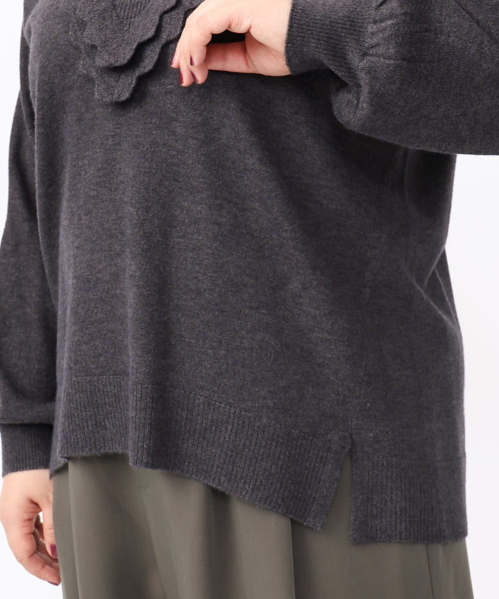 OLFAA17099 eur3(エウルキューブ) 【大きいサイズ】スカラップレースニット ダークグレー(93)