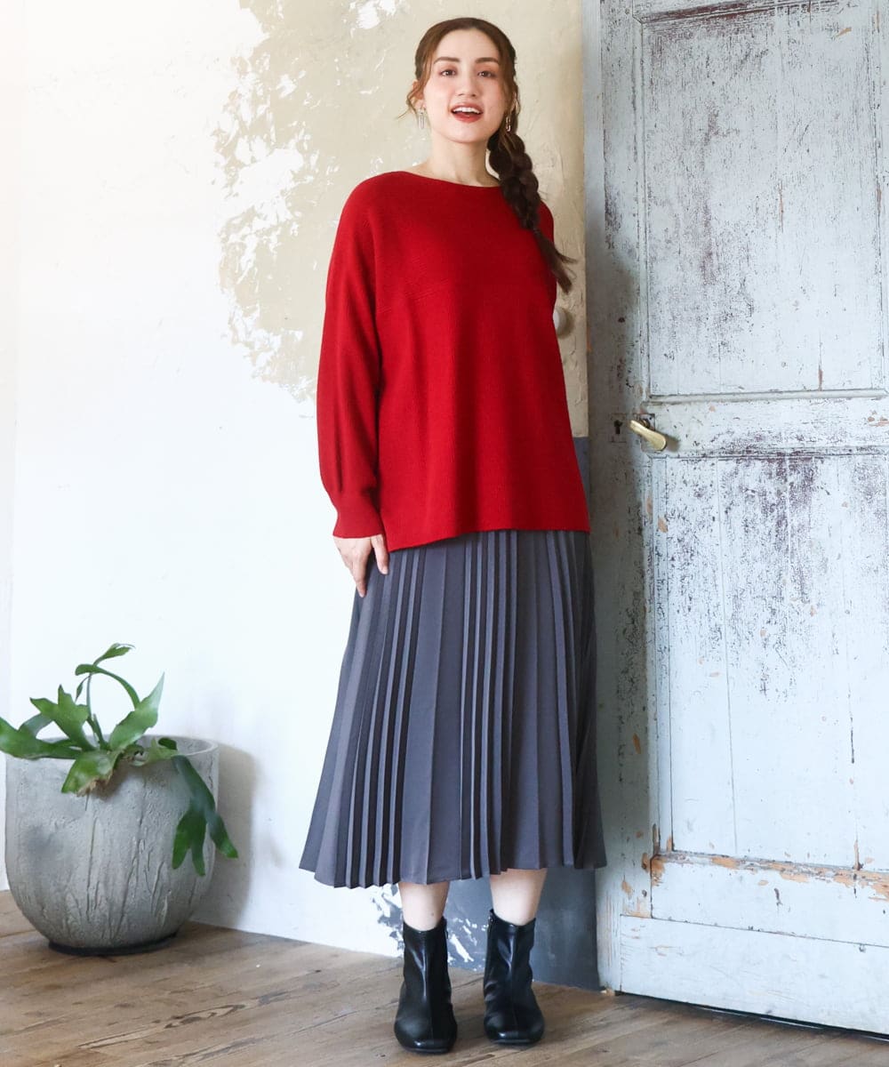 OLFAD04054 eur3(エウルキューブ) 【大きいサイズ】サイドスリットカラーニット レッド(05)