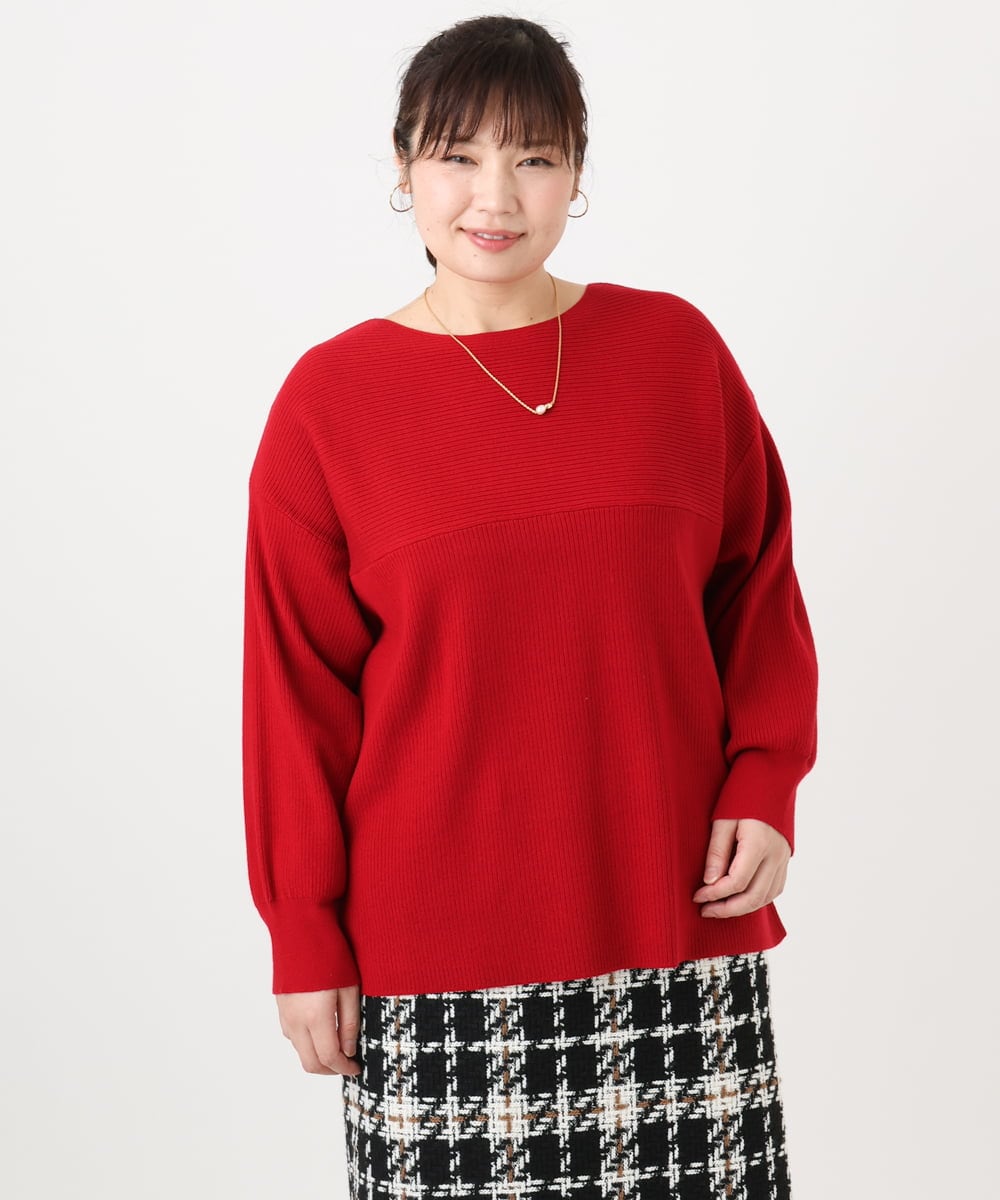 OLFAD04054 eur3(エウルキューブ) 【大きいサイズ】サイドスリットカラーニット レッド(05)