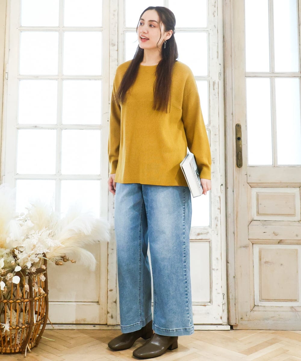 OLFAD04054 eur3(エウルキューブ) 【大きいサイズ】サイドスリットカラーニット マスタード(26)(WEB限定カラー)