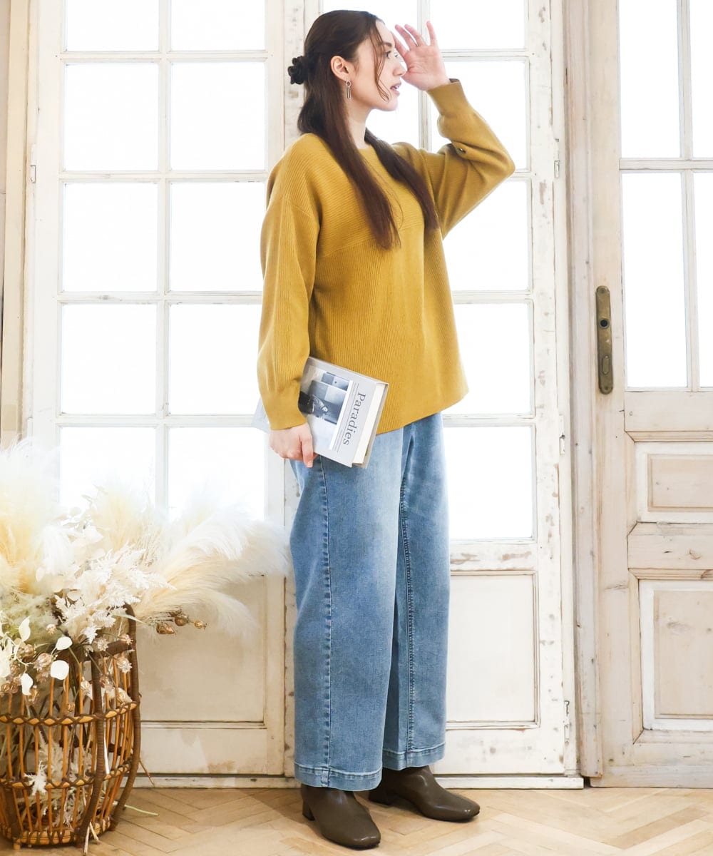 OLFAD04054 eur3(エウルキューブ) 【大きいサイズ】サイドスリットカラーニット マスタード(26)(WEB限定カラー)