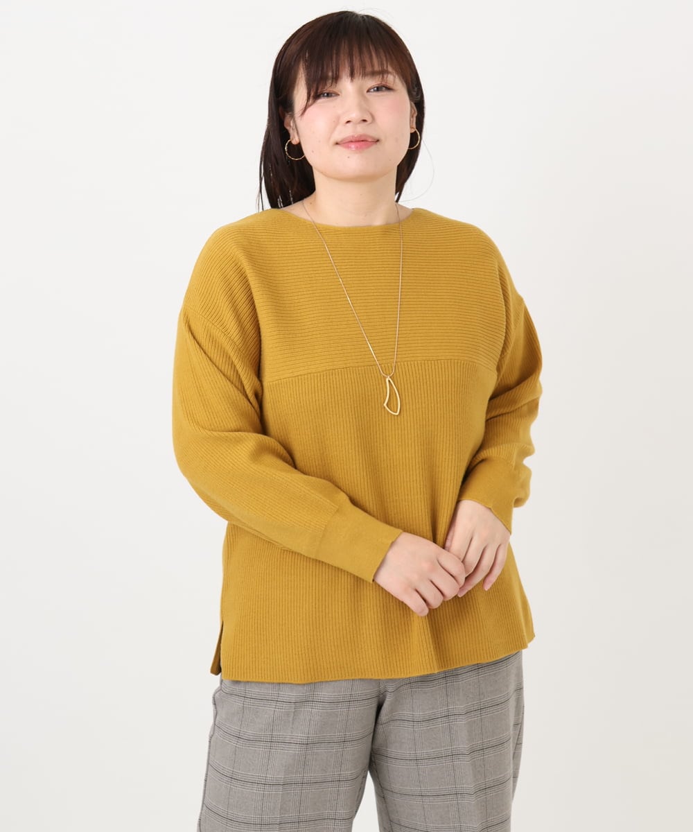 OLFAD04054 eur3(エウルキューブ) 【大きいサイズ】サイドスリットカラーニット マスタード(26)(WEB限定カラー)