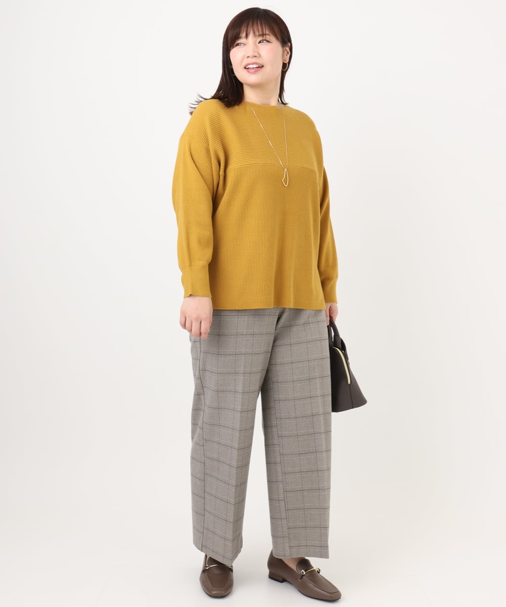 OLFAD04054 eur3(エウルキューブ) 【大きいサイズ】サイドスリットカラーニット マスタード(26)(WEB限定カラー)