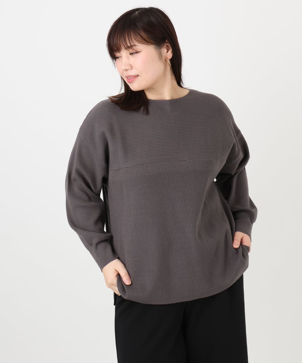 OLFAD04054 eur3(エウルキューブ) 【大きいサイズ】サイドスリットカラーニット ダークグレー(93)