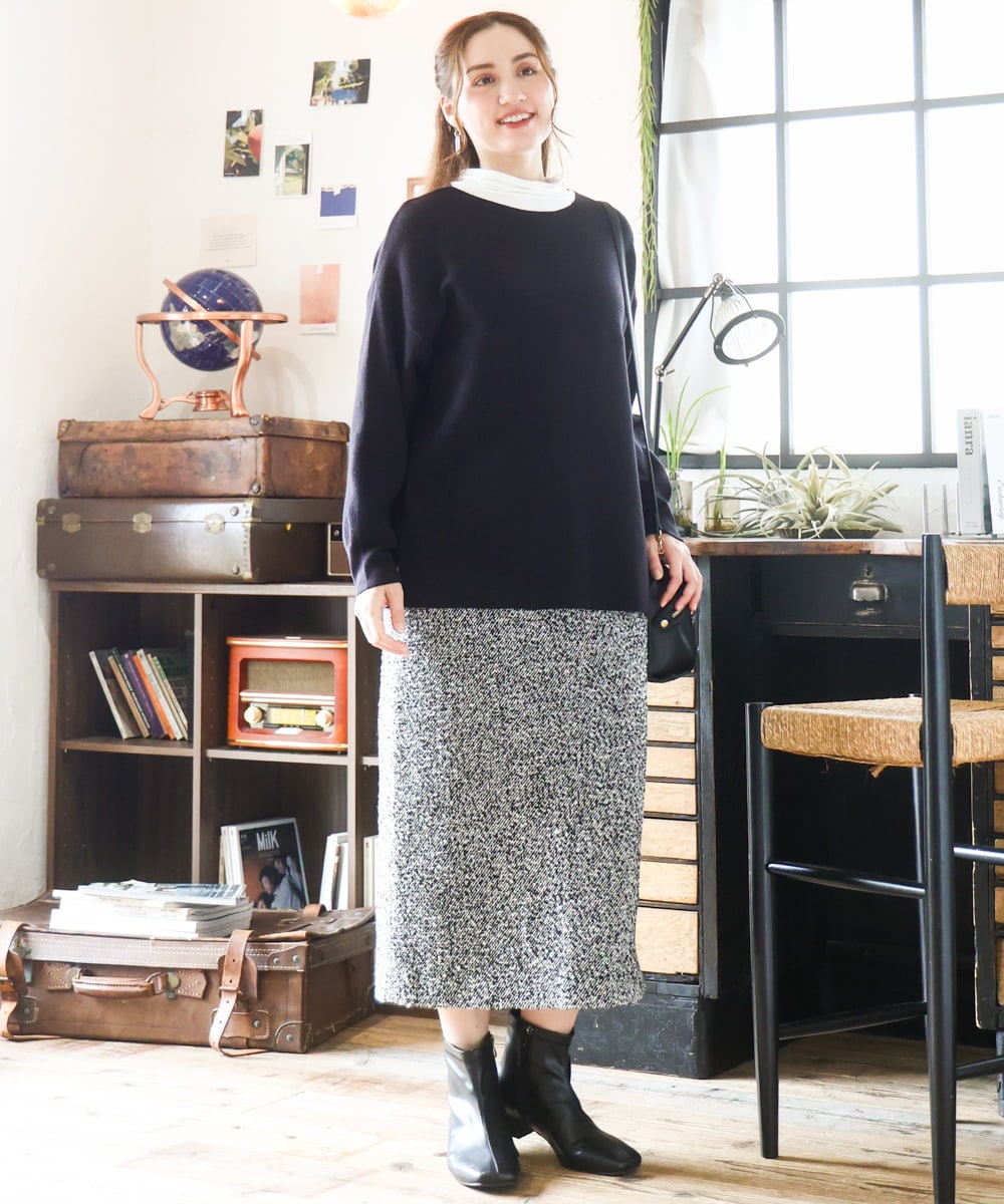 OLFAD04054 eur3(エウルキューブ) 【大きいサイズ】サイドスリットカラーニット ブラック(94)