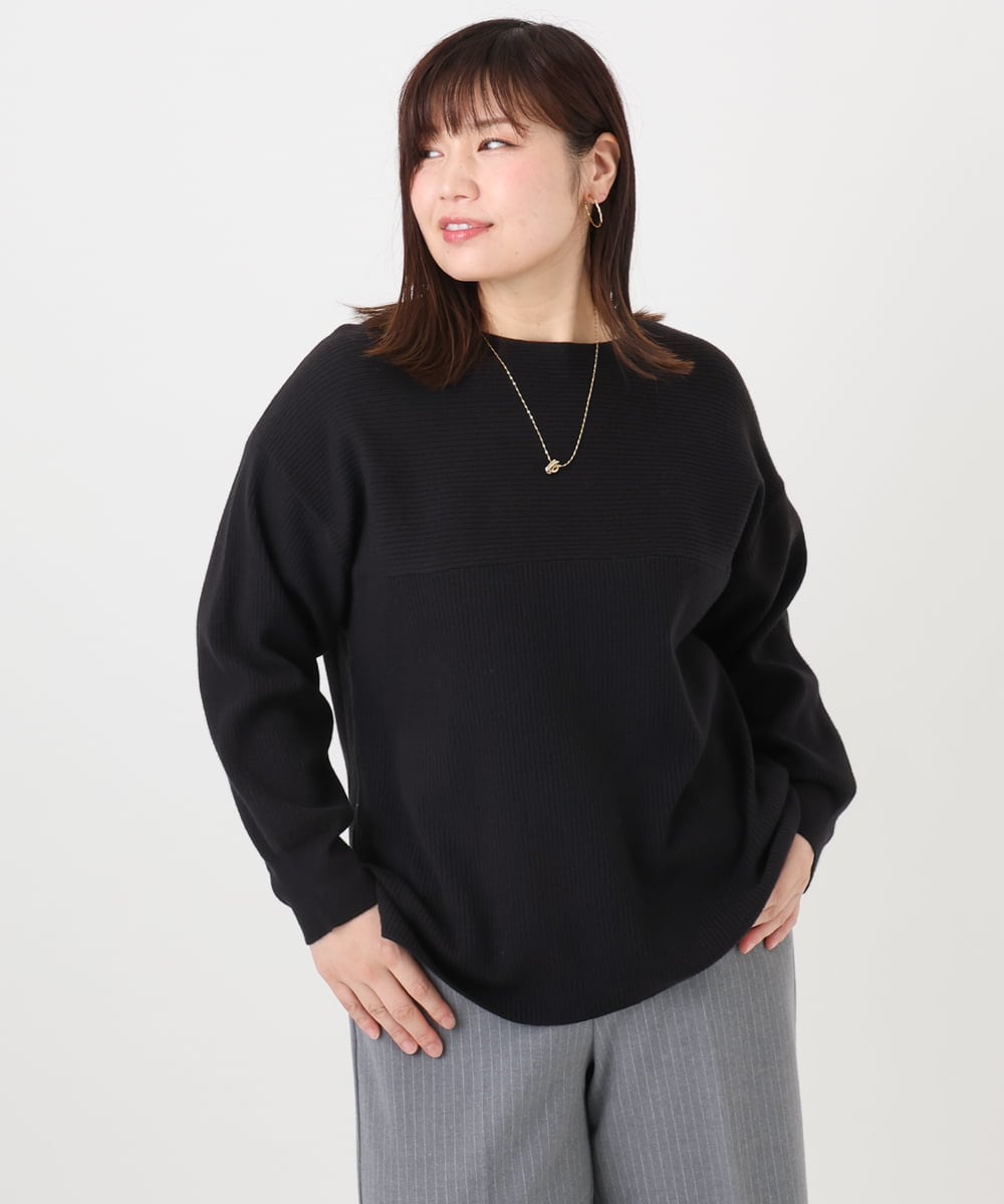 OLFAD04054 eur3(エウルキューブ) 【大きいサイズ】サイドスリットカラーニット ブラック(94)