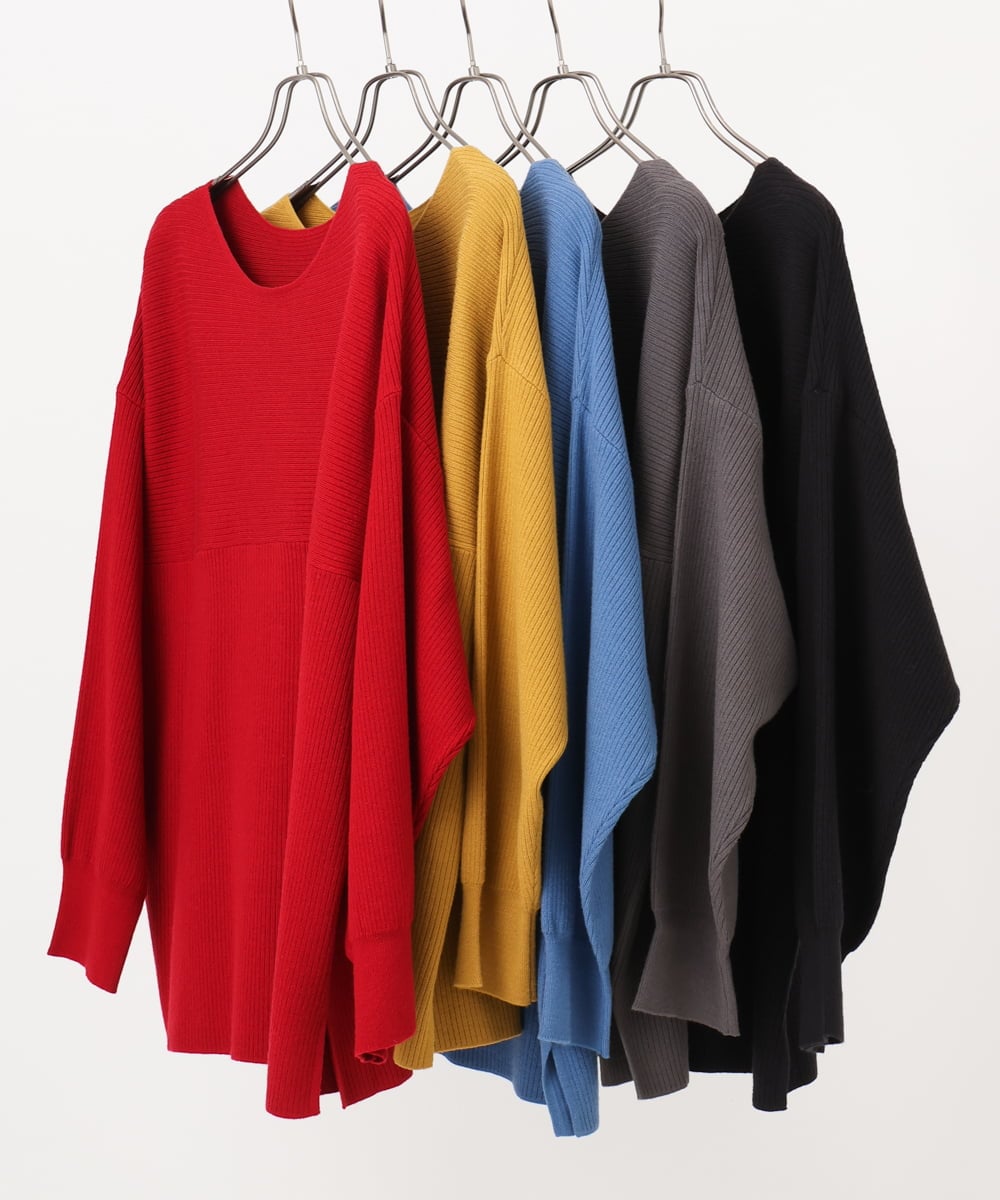 OLFAD04054 eur3(エウルキューブ) 【大きいサイズ】サイドスリットカラーニット ブラック(94)