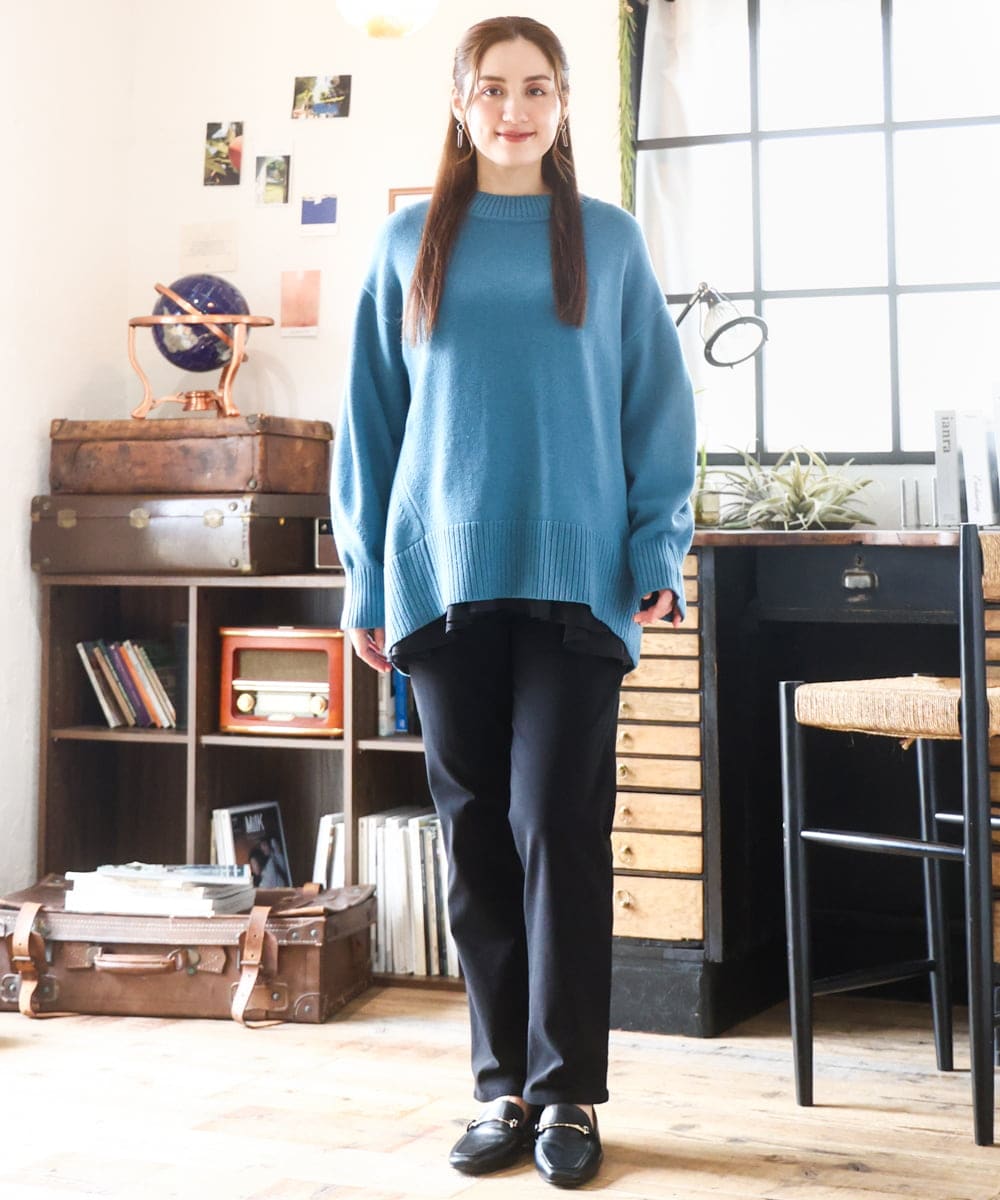 OLFAD09079 eur3(エウルキューブ) 【大きいサイズ】ラグランスリーブゆるシルエットニット グリーン(35)