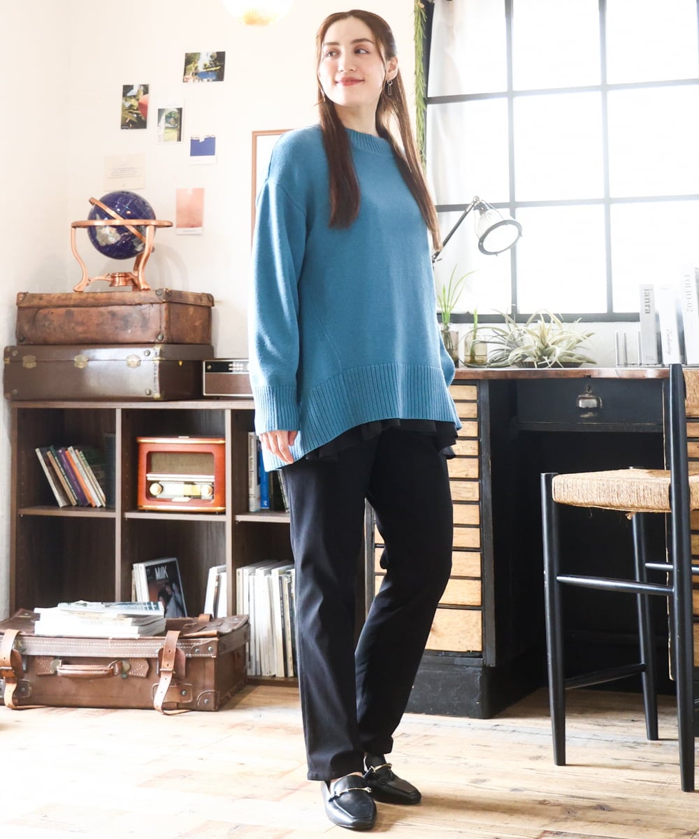 OLFAD09079 eur3(エウルキューブ) 【大きいサイズ】ラグランスリーブゆるシルエットニット グリーン(35)