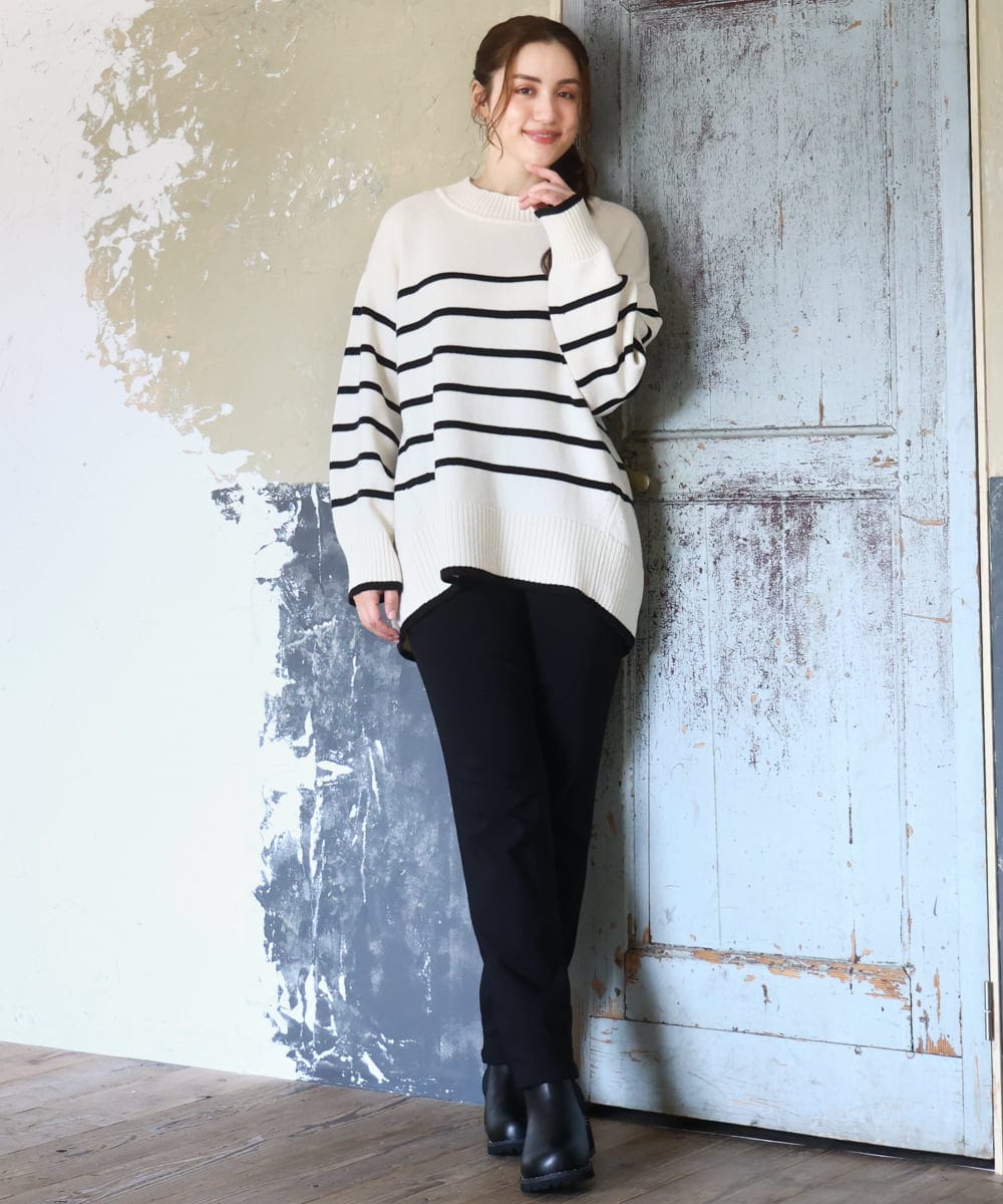 OLFAD09079 eur3(エウルキューブ) 【大きいサイズ】ラグランスリーブゆるシルエットニット アイボリー(80)