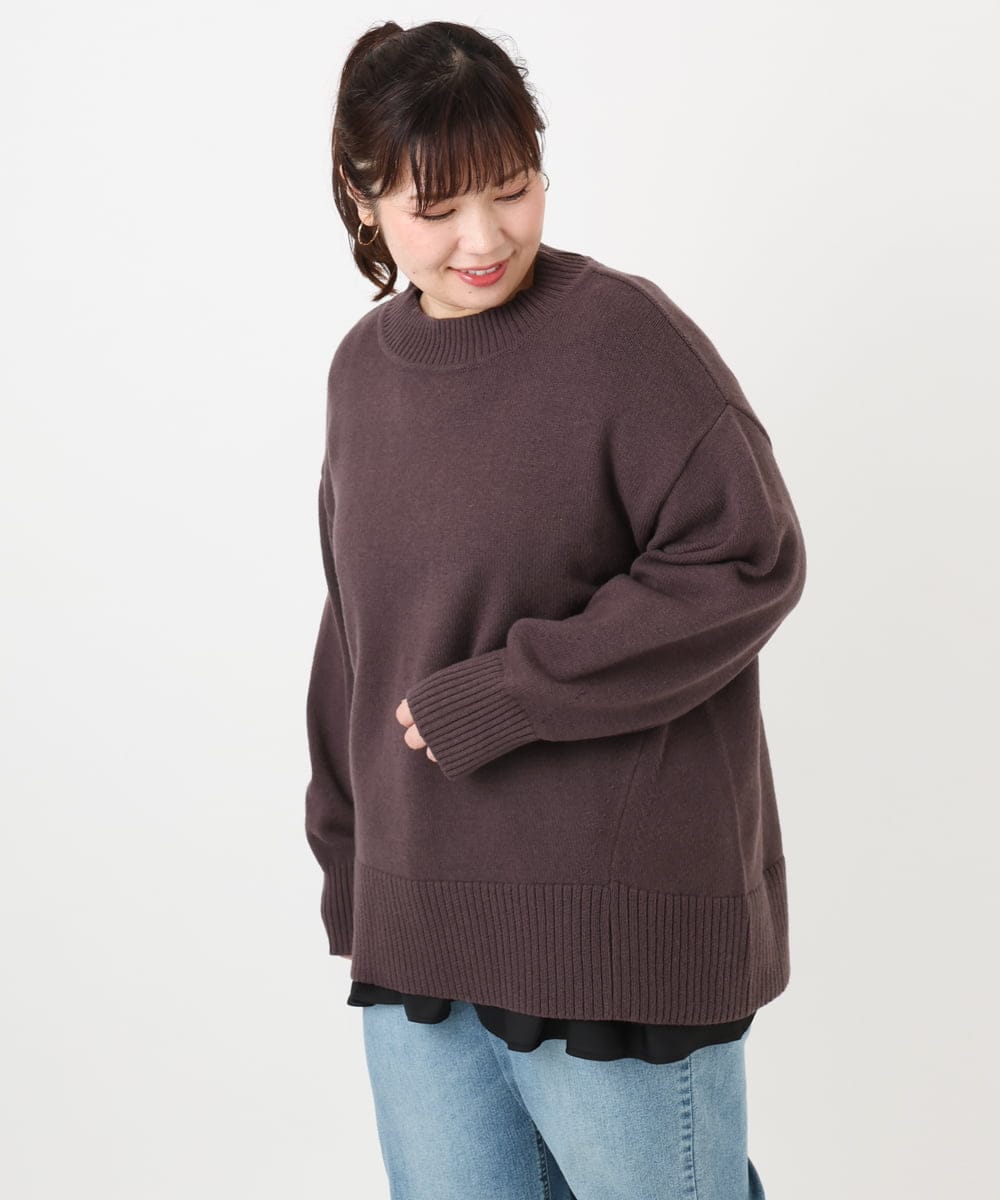 OLFAD09079 eur3(エウルキューブ) 【大きいサイズ】ラグランスリーブゆるシルエットニット ダークブラウン(87)