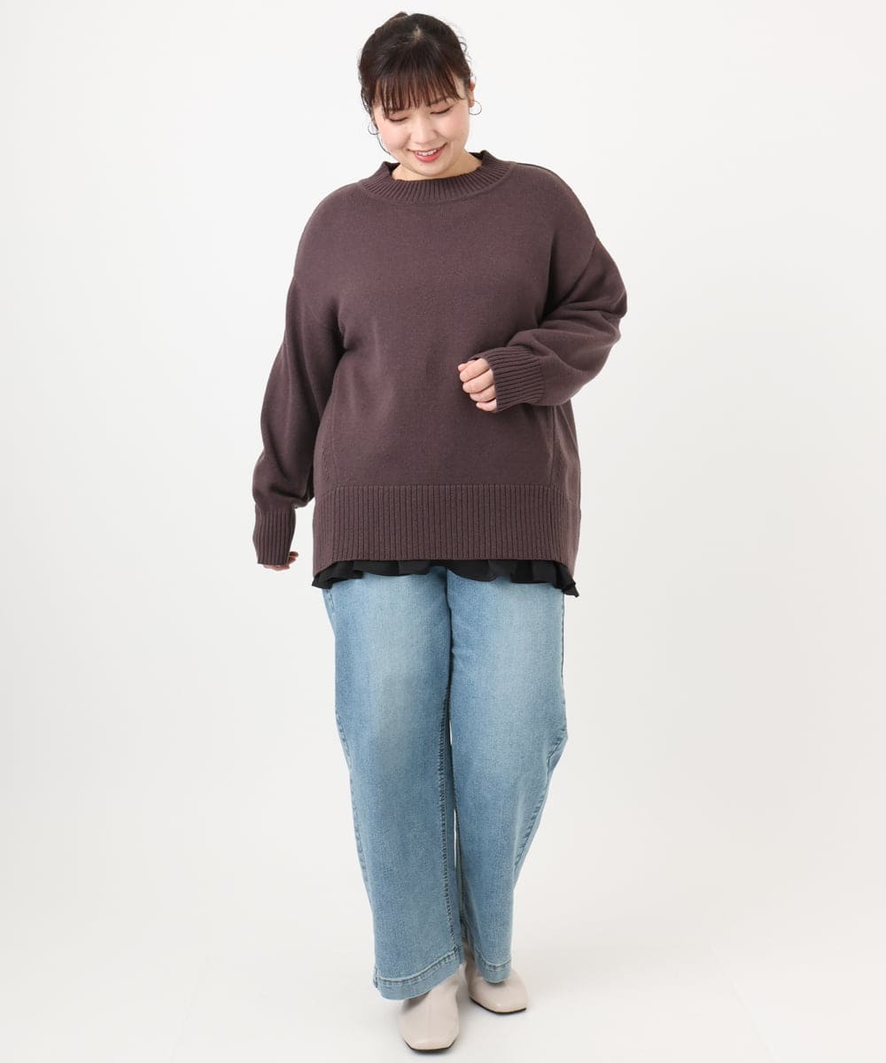 OLFAD09079 eur3(エウルキューブ) 【大きいサイズ】ラグランスリーブゆるシルエットニット ダークブラウン(87)