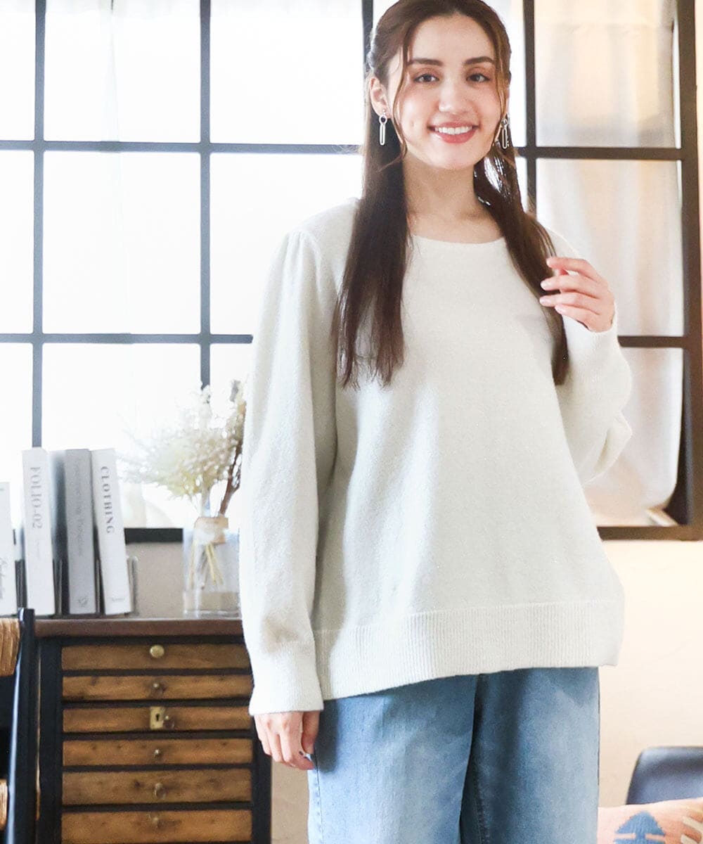 OLFAD11069 eur3(エウルキューブ) 【WEB先行販売】【大きいサイズ/a.v.v×eur3】ラメスパンコールニット アイボリー(80)