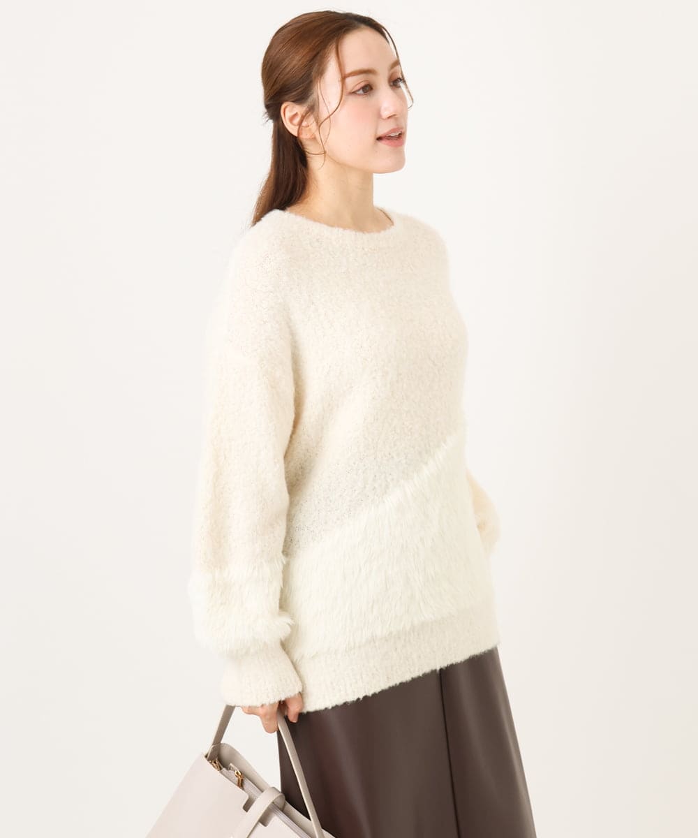 OLFAD12089 eur3(エウルキューブ) 【大きいサイズ/a.v.v×eur3】ブークレーシャギーニット アイボリー(80)