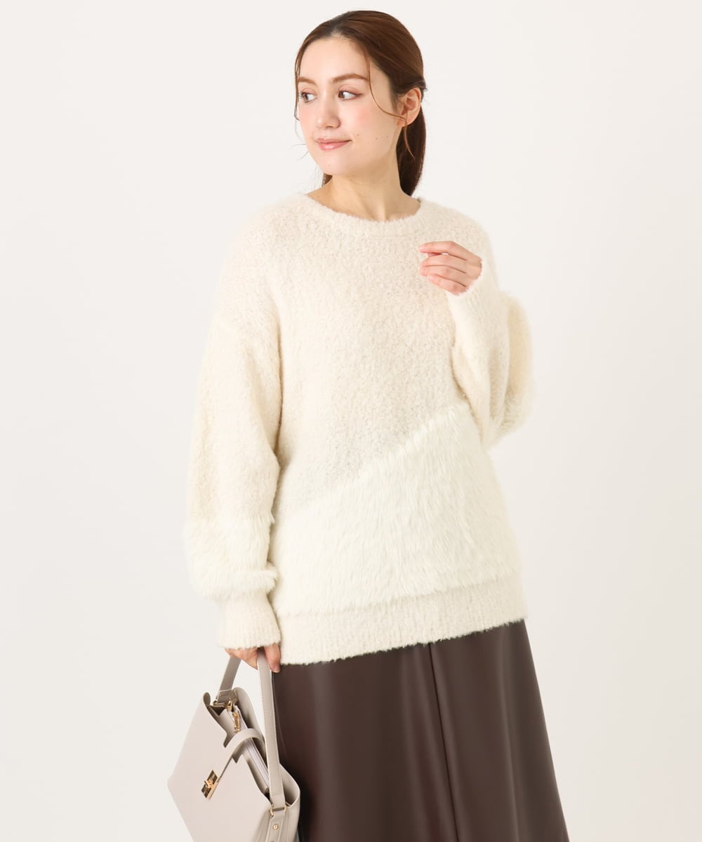 OLFAD12089 eur3(エウルキューブ) 【大きいサイズ/a.v.v×eur3】ブークレーシャギーニット アイボリー(80)