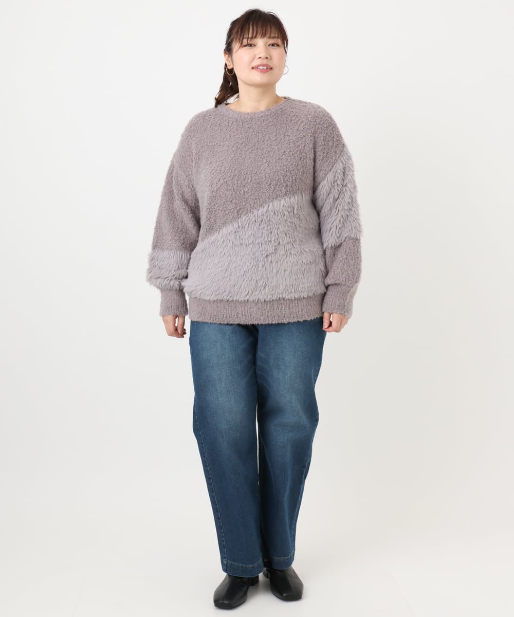 OLFAD12089 eur3(エウルキューブ) 【WEB先行販売】【大きいサイズ/a.v.v×eur3】ブークレーシャギーニット グレー(92)