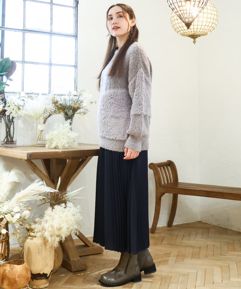 OLFAD12089 eur3(エウルキューブ) 【WEB先行販売】【大きいサイズ/a.v.v×eur3】ブークレーシャギーニット グレー(92)