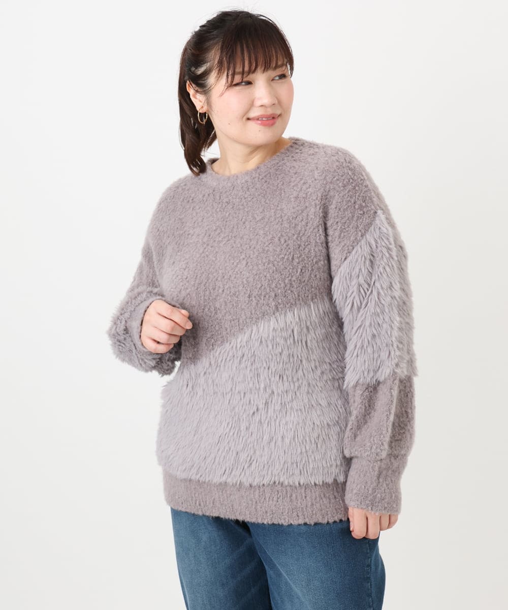 OLFAD12089 eur3(エウルキューブ) 【WEB先行販売】【大きいサイズ/a.v.v×eur3】ブークレーシャギーニット グレー(92)