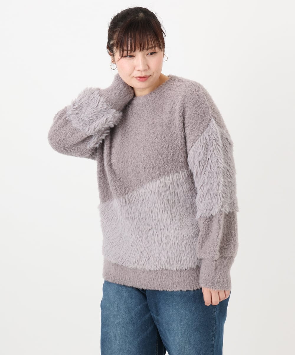 OLFAD12089 eur3(エウルキューブ) 【WEB先行販売】【大きいサイズ/a.v.v×eur3】ブークレーシャギーニット グレー(92)