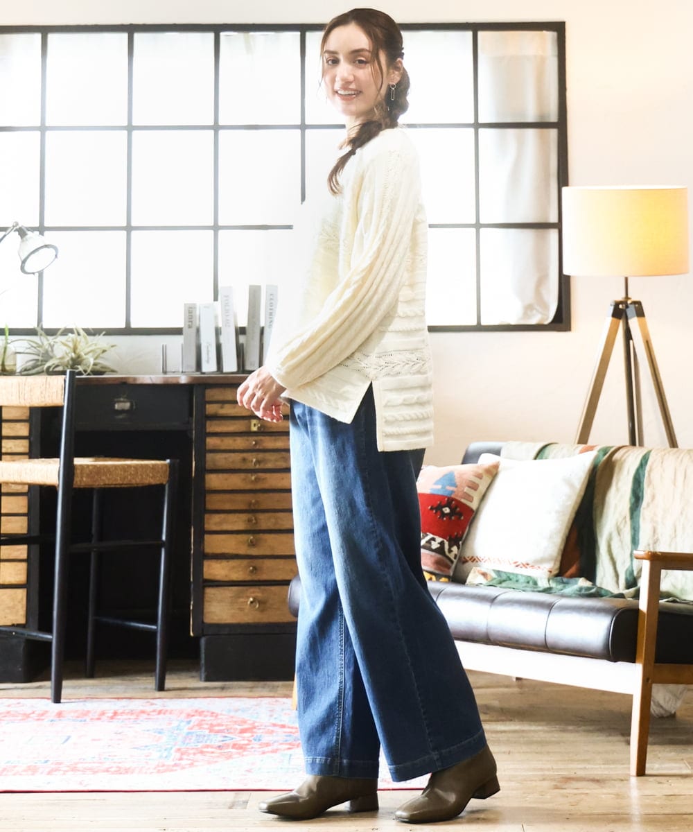 OLFAD14089 eur3(エウルキューブ) 【WEB先行販売】【大きいサイズ】ケーブルニット アイボリー(80)