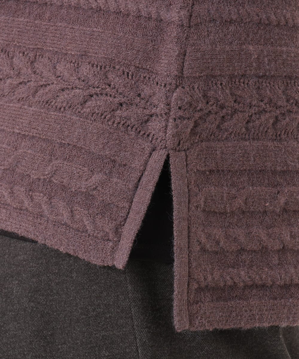 OLFAD14089 eur3(エウルキューブ) 【WEB先行販売】【大きいサイズ】ケーブルニット ダークブラウン(87)