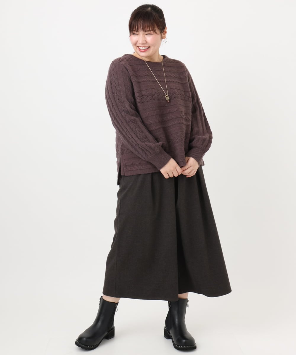 OLFAD14089 eur3(エウルキューブ) 【WEB先行販売】【大きいサイズ】ケーブルニット ダークブラウン(87)