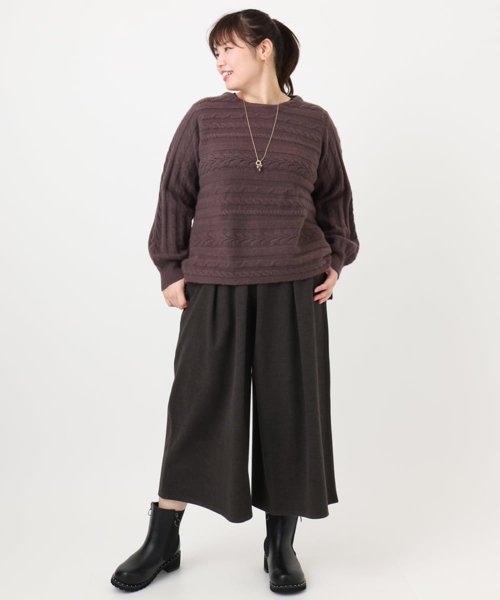 OLFAD14089 eur3(エウルキューブ) 【WEB先行販売】【大きいサイズ】ケーブルニット ダークブラウン(87)