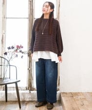 OLFAD14089 eur3(エウルキューブ) 【WEB先行販売】【大きいサイズ】ケーブルニット ダークブラウン(87)