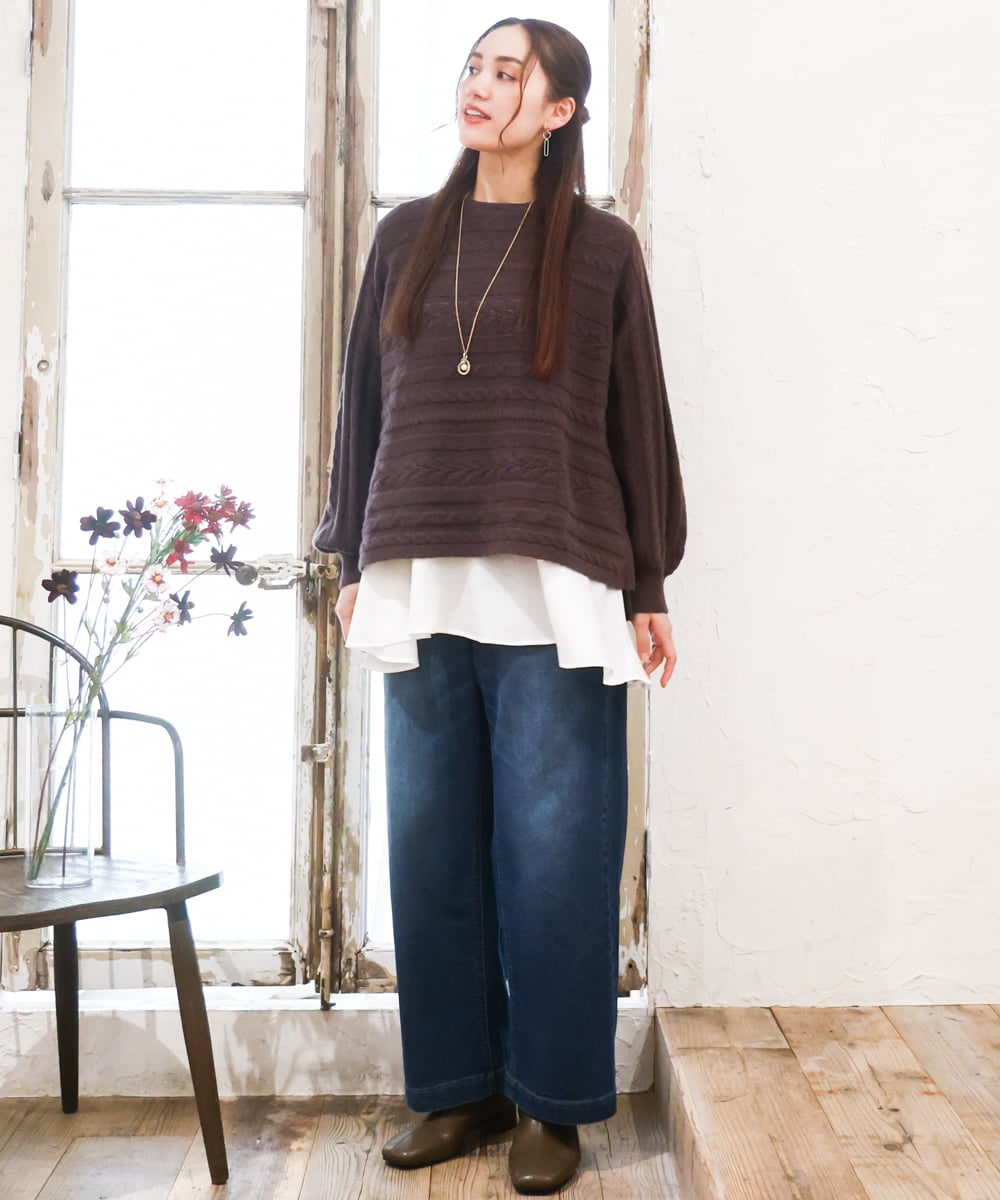 OLFAD14089 eur3(エウルキューブ) 【WEB先行販売】【大きいサイズ】ケーブルニット ダークブラウン(87)