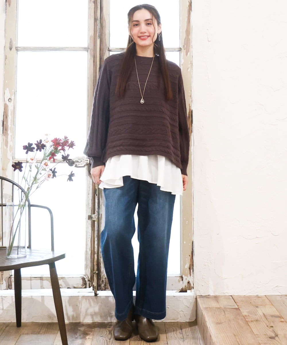 OLFAD14089 eur3(エウルキューブ) 【WEB先行販売】【大きいサイズ】ケーブルニット ダークブラウン(87)