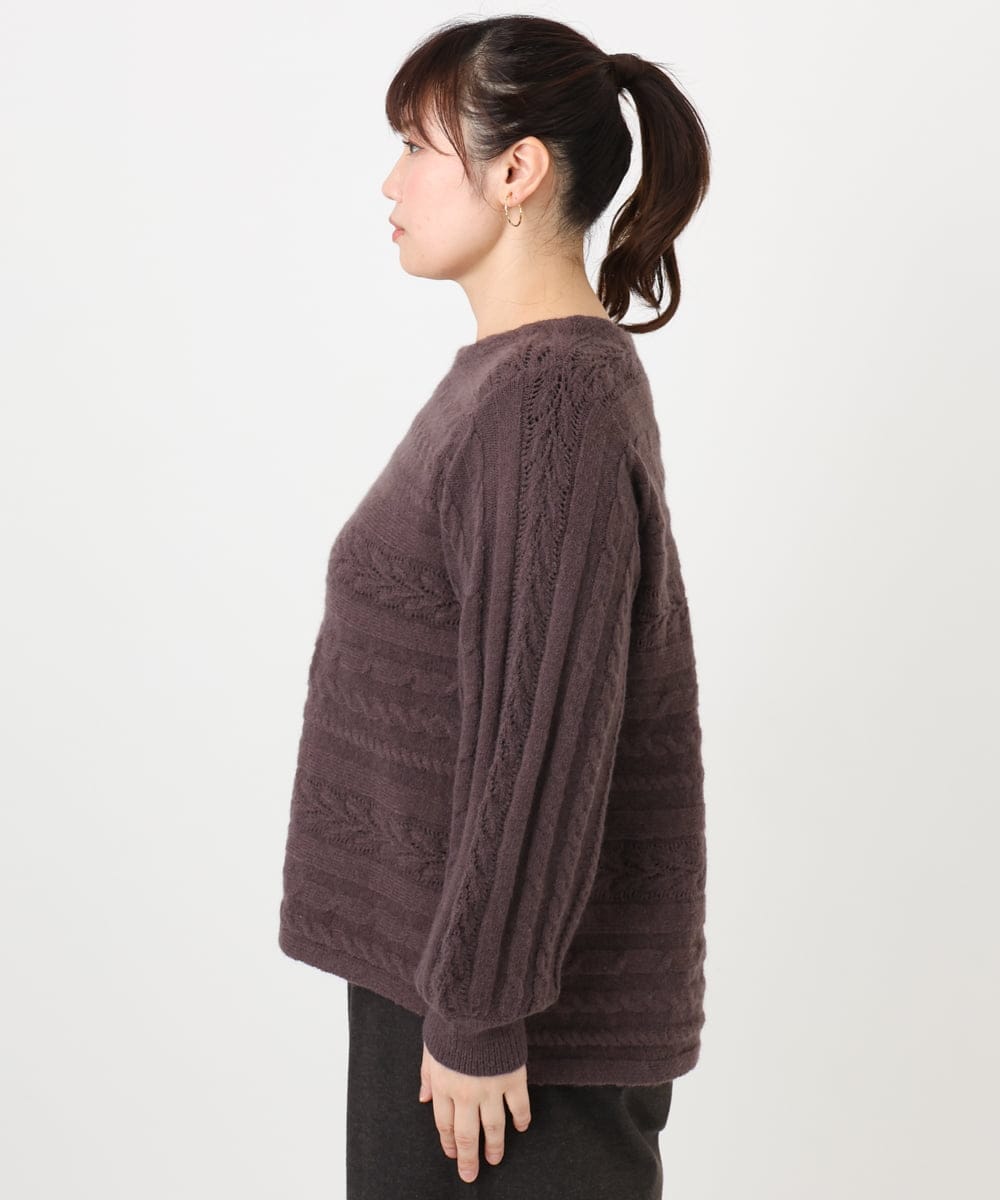 OLFAD14089 eur3(エウルキューブ) 【WEB先行販売】【大きいサイズ】ケーブルニット ダークブラウン(87)