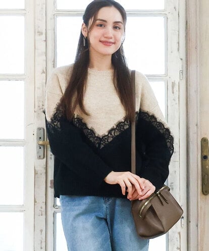 OLFAD21109  【WEB先行販売】【大きいサイズ/LAVEANGE×eur3】レースバイカラーニット