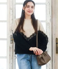 OLFAD21109 eur3(エウルキューブ) 【WEB先行販売】【大きいサイズ/LAVEANGE×eur3】レースバイカラーニット ベージュ(82)